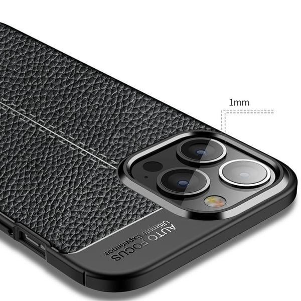 iPhone 13 Pro Max - Litchi Textur Skal - Svart