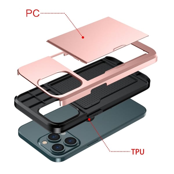iPhone 13 - Hybrid Skal Med Kortfack - Roséguld