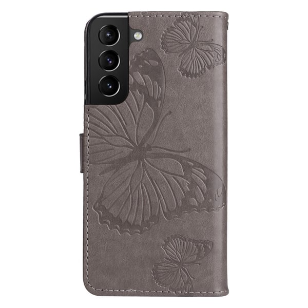 Samsung Galaxy S22 Plus Fodral Fjärilar Tryckt Läder Grå