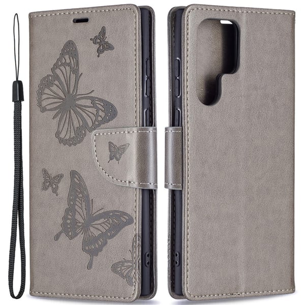 Samsung Galaxy S22 Ultra Fodral Butterfly Grå Samsung Galaxy S22 Ultra Fodral Butterfly Grå