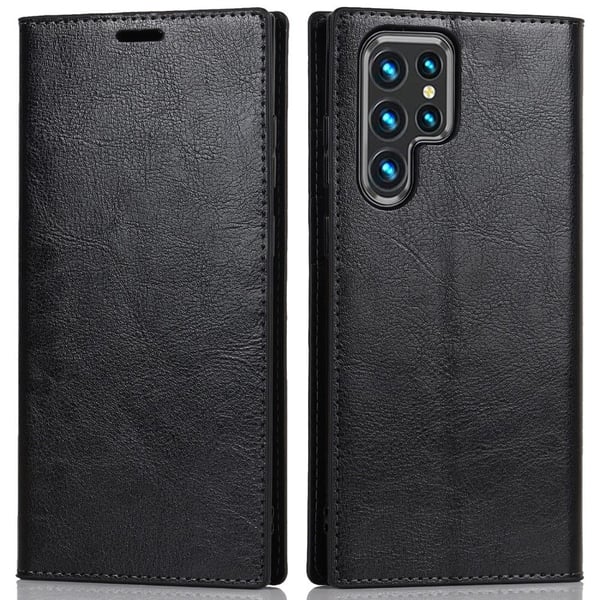 Samsung Galaxy S22 Ultra Fodral Flip Äkta Läder Svart