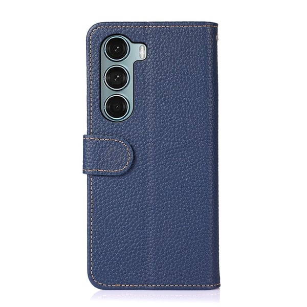 KHAZNEH Motorola Moto G200 Fodral Litchi Äkta Läder Blå