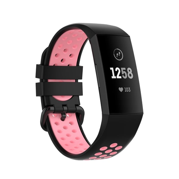 Fitbit Charge 4/3 Silikon Träningsarmband Svart/Ljus Rosa Fitbit Charge 4/3 Silikon Träningsarmband Svart/Ljus Rosa