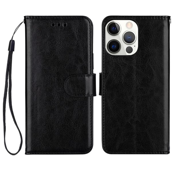 iPhone 13 Pro Max Fodral Crazy Horse Läder Svart