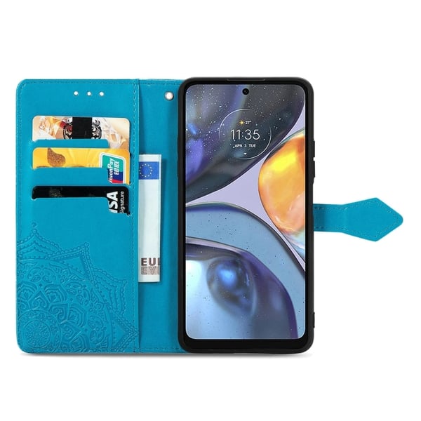 Motorola Moto G22 Fodral Mandala Läder Blå