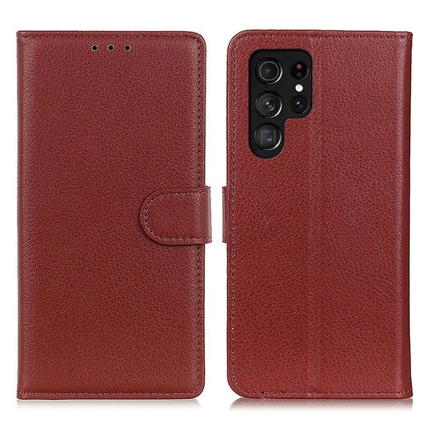 Samsung Galaxy S23 Ultra Fodral Litchi Läder Brun Samsung Galaxy S23 Ultra Fodral Litchi Läder Brun