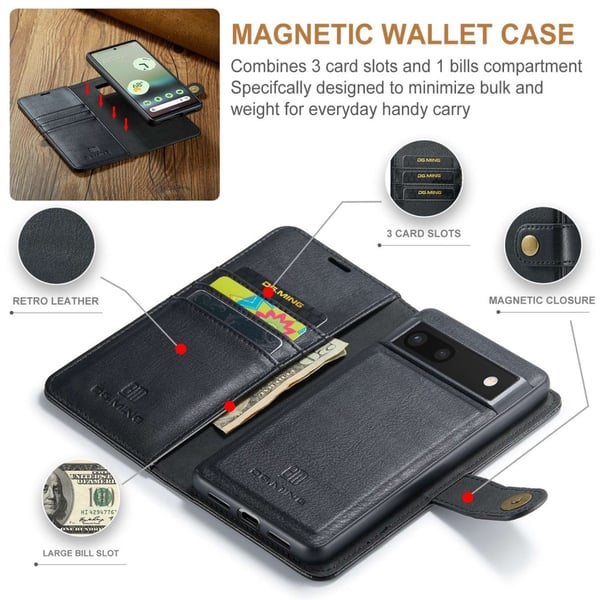 DG.MING Google Pixel 6A 2in1 Magnet Fodral / Skal Svart