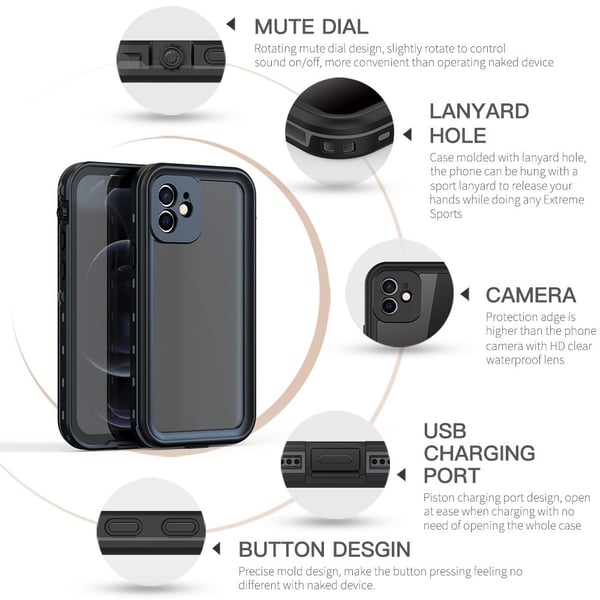 REDPEPPER iPhone 12 Skal 360 Vattentätt IP68 Svart