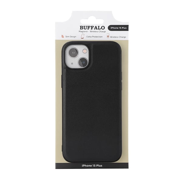 Buffalo iPhone 15 Plus Mobilskal MagSafe Läder Svart