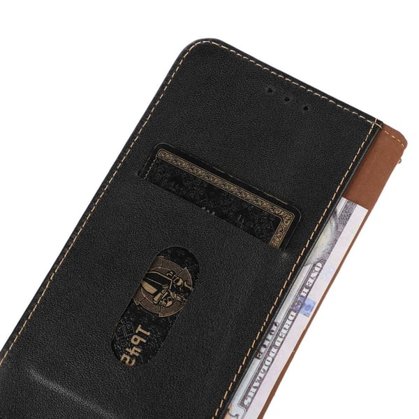 KHAZNEH iPhone 15 Fodral RFID Flip Äkta Läder Svart
