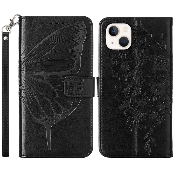 iPhone 15 Fodral Med Tryck Fjäril Svart iPhone 15 Fodral Med Tryck Fjäril Svart