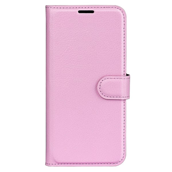 iPhone 15 Plus Fodral Litchi Textur Ljus Rosa