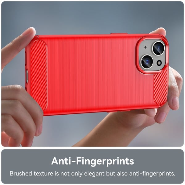 iPhone 15 Plus Skal Borstad Stål Textur Röd