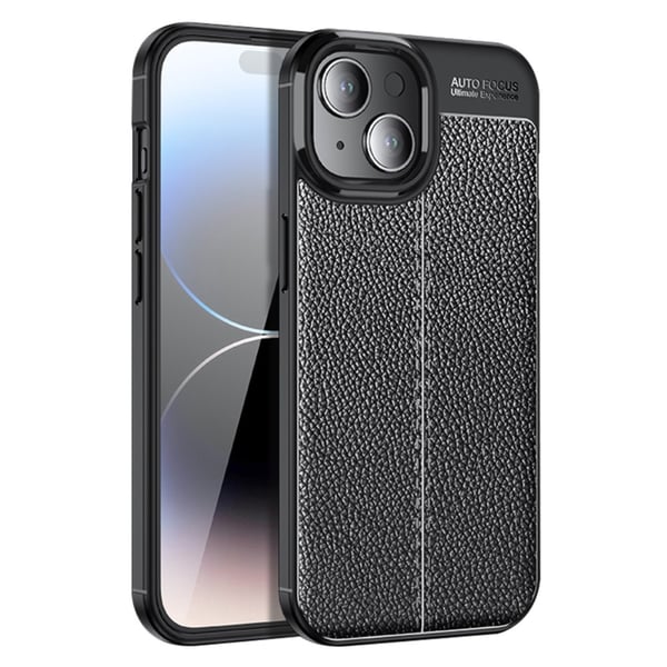 iPhone 15 Plus Skal Litchi Textur Svart