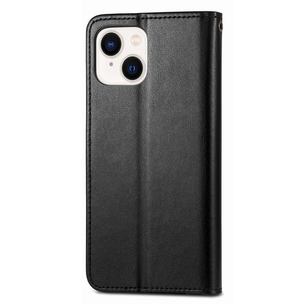 iPhone 15 Plus Fodral Läder Magnetisk Mässing Svart