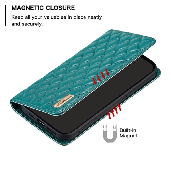 BINFEN iPhone 15 Pro Max Fodral Diamond Flip Läder Grön