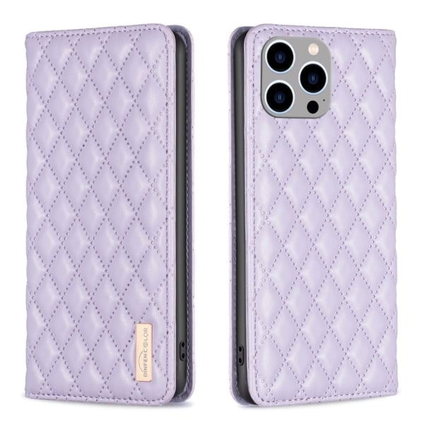 BINFEN iPhone 15 Pro Max Fodral Diamond Flip Läder Lila