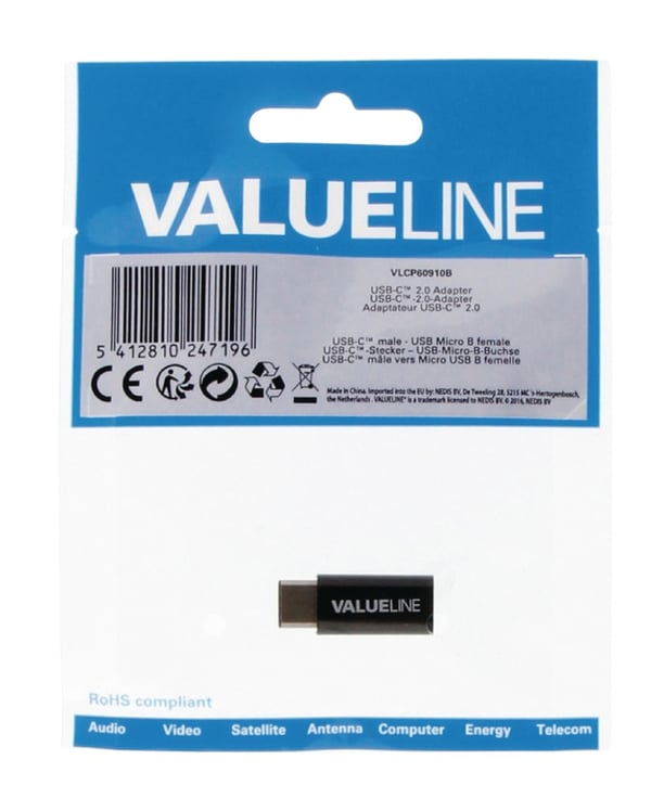 Valueline VLCP60910B USB 2.0 adapter USB-C Han - USB Micro-B Hun Sort