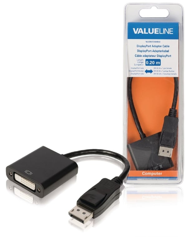 Valueline VLCB37250B02 DisplayPort Adapterkabel DisplayPort Han - DVI-D 24+1-ben Hun 0,20M Sort