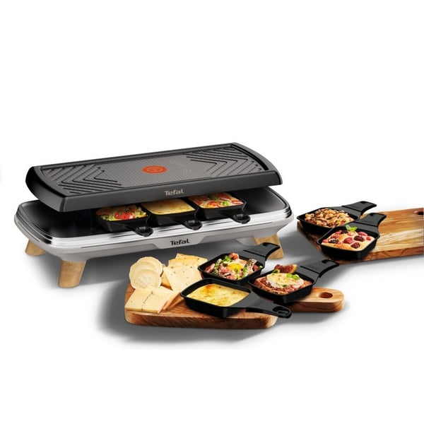 Tefal RE610D 3-i-1 8-personers raclette sort/rustfrit stål/træ