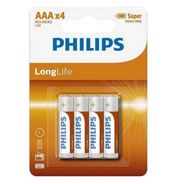 Philips R03 Longlife AAA-batterier, 4 stk.