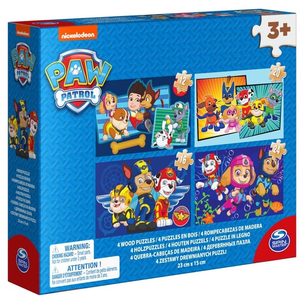 Paw Patrol Skokasse 4 Træpuslespil 12-16-20-24 Brikker