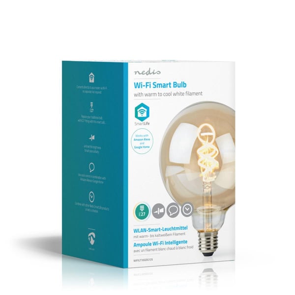 Nedis WIFILT10GDG125 Wi-Fi Varm til Kold Hvid LED Filamentlampe Snoet E27 G125 5,5 W 350 Lm