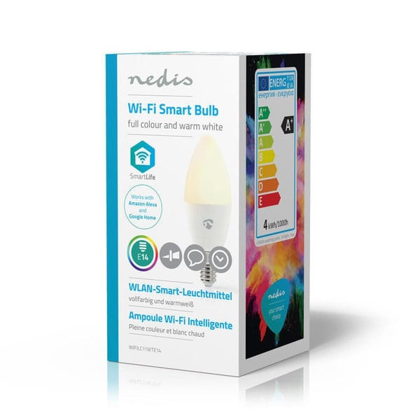 Nedis WIFILC11WTE14 Wi-Fi Smart LED-pære i fuld farve og varm hvid E14