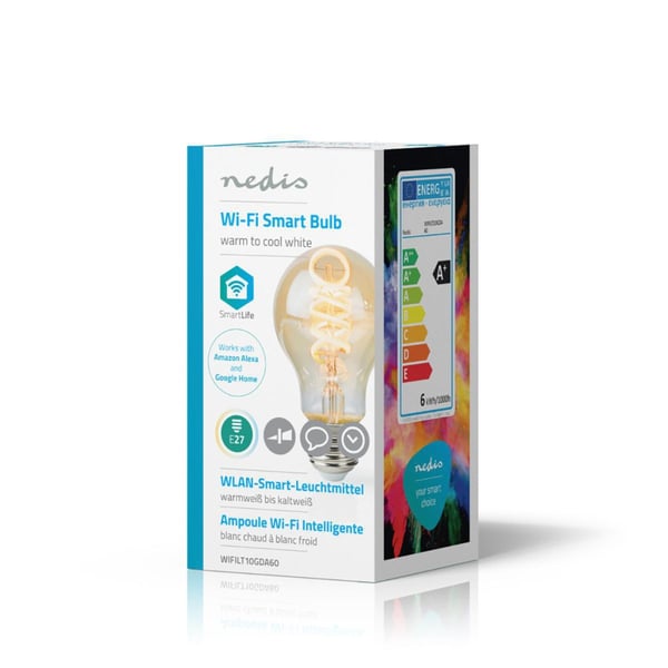 Nedis WIFILT10GDA60 Wi-Fi Varm til Kold Hvid LED Filamentpære Snoet E27 A60 5,5 W 350 Lm