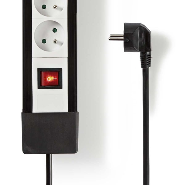 Nedis EXSO830F1PRO 8-vejs stikkontakt med beskyttelseskontakt, 3,00 M sort/hvid