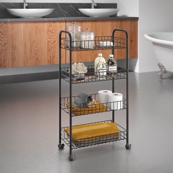 Metaltex Ascona -kärry pyörillä + 4 koria 41x23x84 cm mattamusta/metalli
