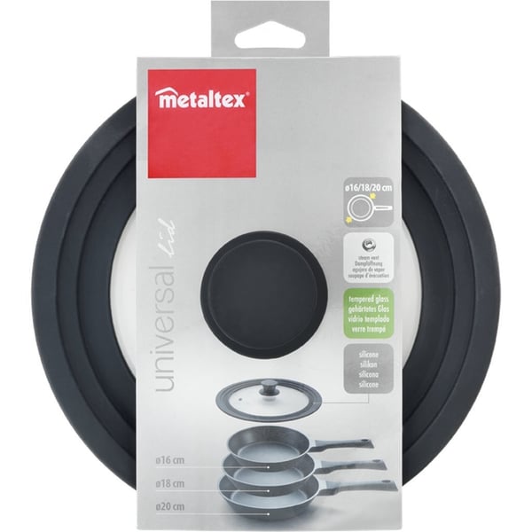 Metaltex pandelåg 16-20 cm glas/silikone/sort