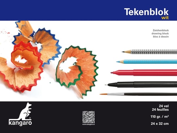 Kangaro K-5586 Tegneblok A4+ (24x32cm) 110 gram 24 ark hvid