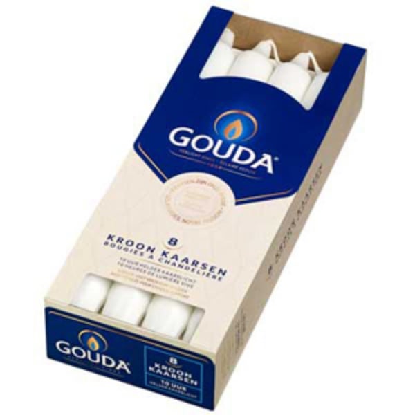 Gouda Crown -kynttilät 24 x 2,4 cm 8 kpl, valkoiset