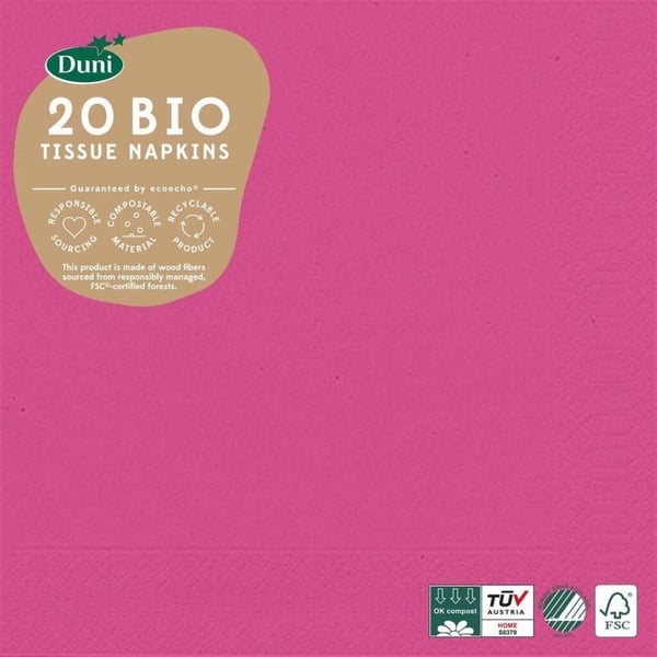 Duni Servietter Økologiske 3-lags 33 x 33 cm Papir Fuchsia 20 Stk.