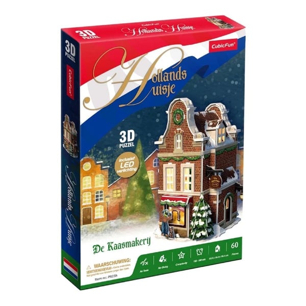 Cubic Fun 3D-palapeli Hollantilainen talo Talvijuustokauppa + Valo 60 palaa