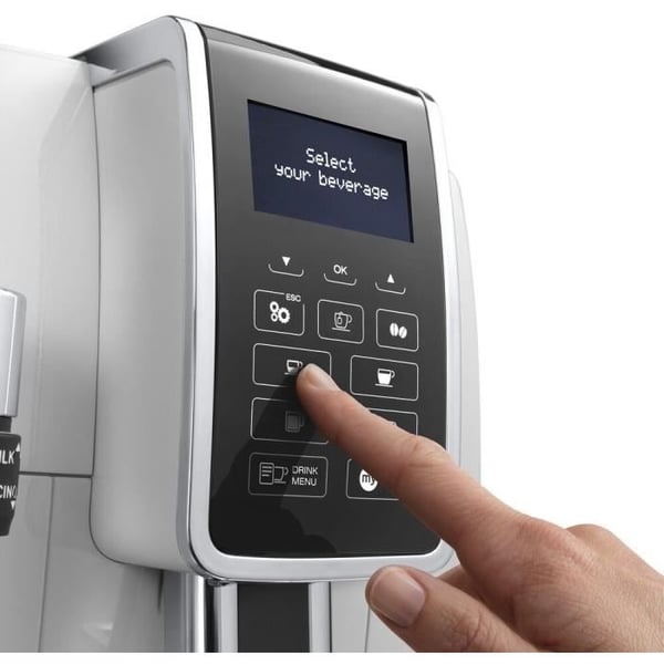 Automatisk espressomaskine med kværn - DELONGHI Dinamica ECAM350.35.W - Dampdyse - 15 bar - Bønne-til-kop kaffemaskine - Hvid