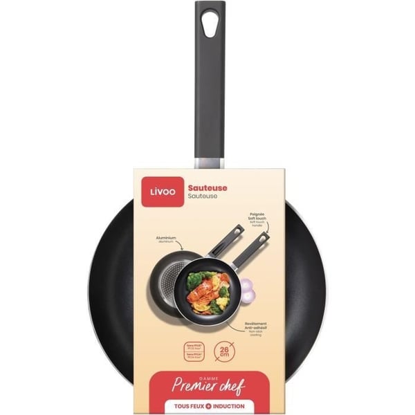 Sauterpande - LIVOO - MEP153N - 26 cm - Non-stick uden PFOA eller PFOS - Silikonehåndtag - Velegnet til alle kogeplader inklusive induktion