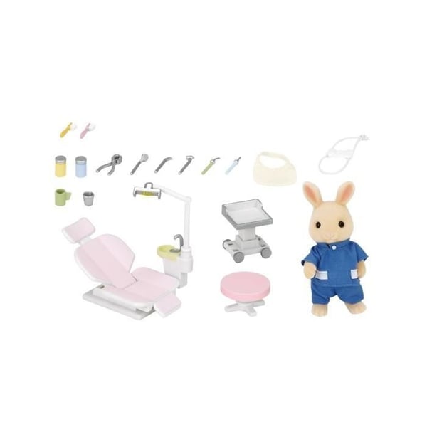 SYLVANIAN FAMILIES - Tandlæge og tilbehør - Daddy Rabbit Creme - 14 tilbehør inkluderet
