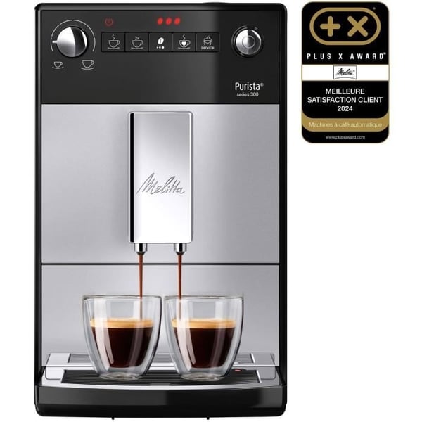 MELITTA Purista kaffemaskin med bönor i botten – silver