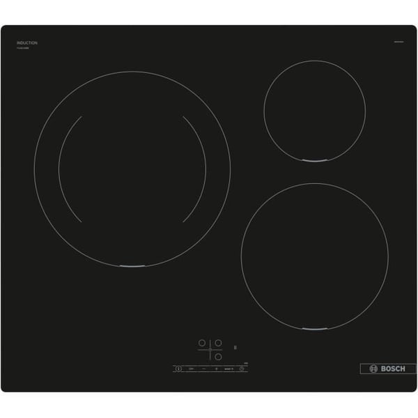 60 cm induktionskogeplade - BOSCH PUJ611BB5E SER4 Sort - 3 brændere - L592xD522 mm