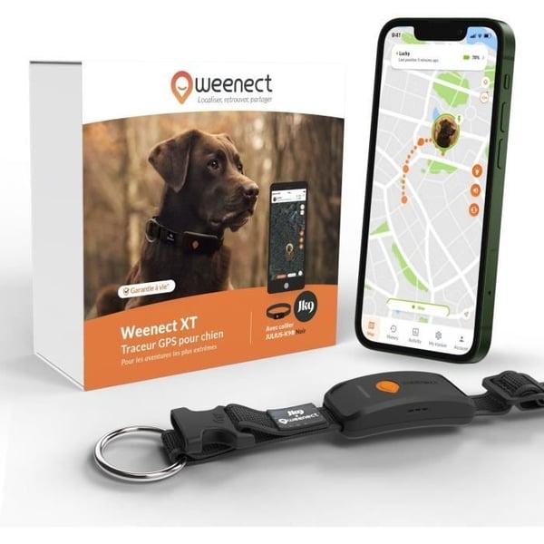 GPS-hundehalsbånd - WEENECT Dog XT - XL-antenne - Vandtæt - Julius-K9 halsbånd - Virker med abonnement - Sort