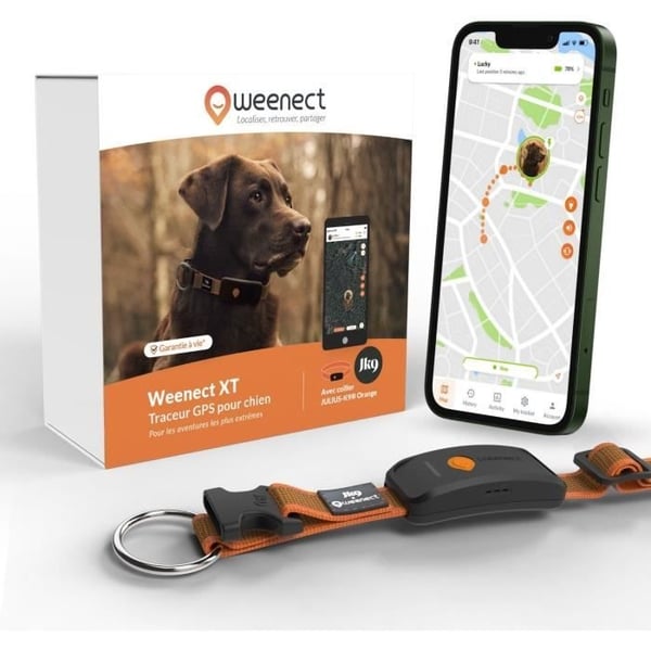 GPS-hundehalsbånd - WEENECT Dog XT - XL-antenne - Vandtæt - Julius-K9 halsbånd - Virker med abonnement - Orange