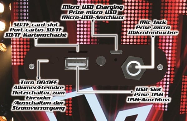 Kannettava Bluetooth-trendikaiutin mikrofonilla ja valotehosteilla