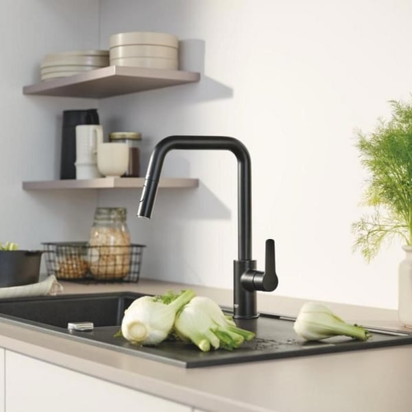 GROHE Start køkkenarmatur med sprayhoved, høj tud, matsort, 2 sprays