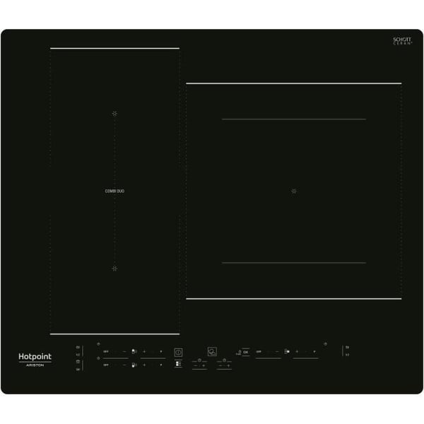 Induktionskogeplade - HOTPOINT - 3 zoner - HB2760BNE - L 59 x D 51 cm - 7200W i alt - Sort