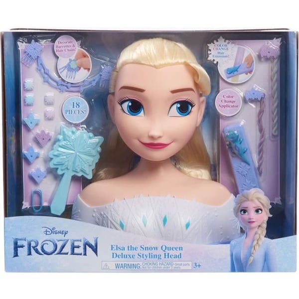 Muotoilupää - Frozen - Elsa Deluxe -muotoilupää - Hiustenpidennykset, hiuskoristeet ja värin paljastus, 3-vuotiaasta alkaen