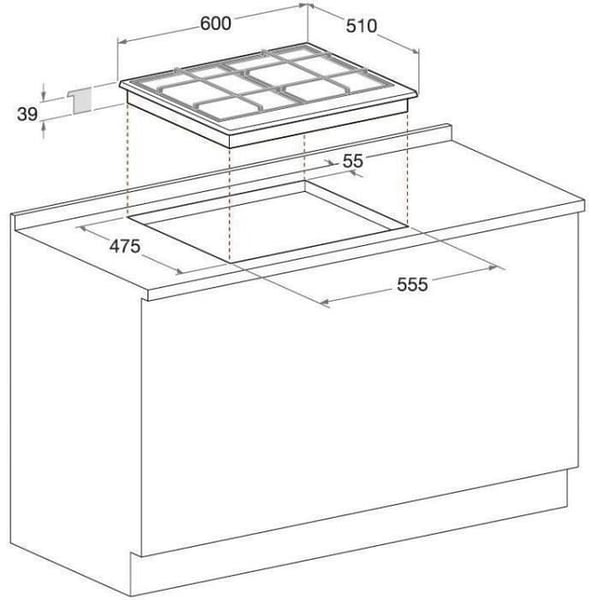 Gaskomfur - HOTPOINT - 4 brændere - L 60 x D 51 cm - PNN 641 IX