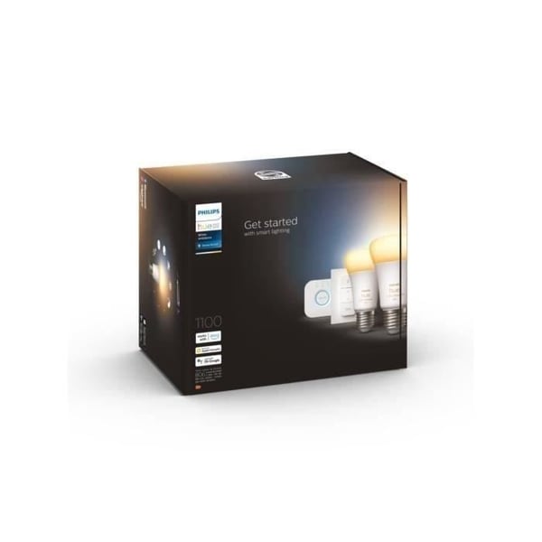 Philips Hue - Starter Kit med hvid smart LED-pære - 10,5 W - Pakke med 2 stk. E27 - Hue fjernbetjening