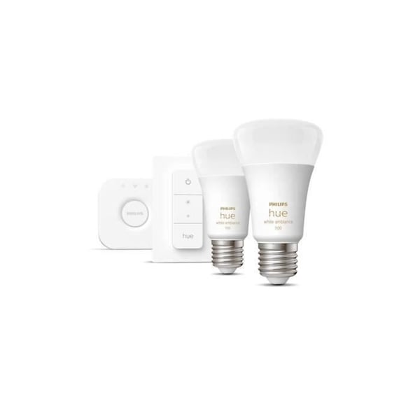 Philips Hue - Starter Kit med hvid smart LED-pære - 10,5 W - Pakke med 2 stk. E27 - Hue fjernbetjening
